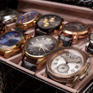 storage box with collection of men wrist watches